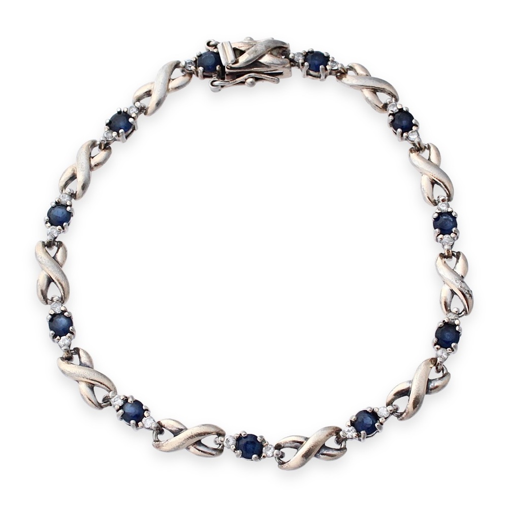Ross-Simons Cubic Zirconia Sterling Silver Link Bracelet Dark Blue CZ